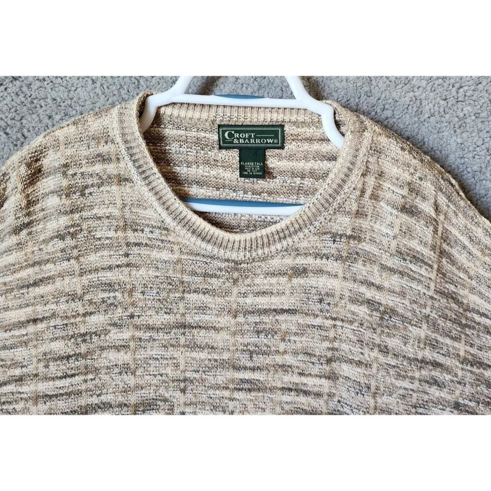 VTG Croft & Barrow Beige Striped Pullover Knit Sweater Size XL Tall‎ USA Made